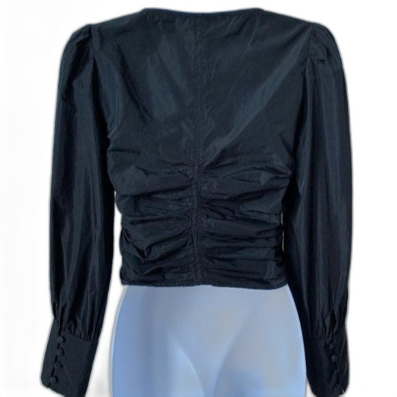 CLOSEOUT SALE MAKE AN OFFER-Zara black long puff sleeve ruched crop top size S - Picture 5 of 9